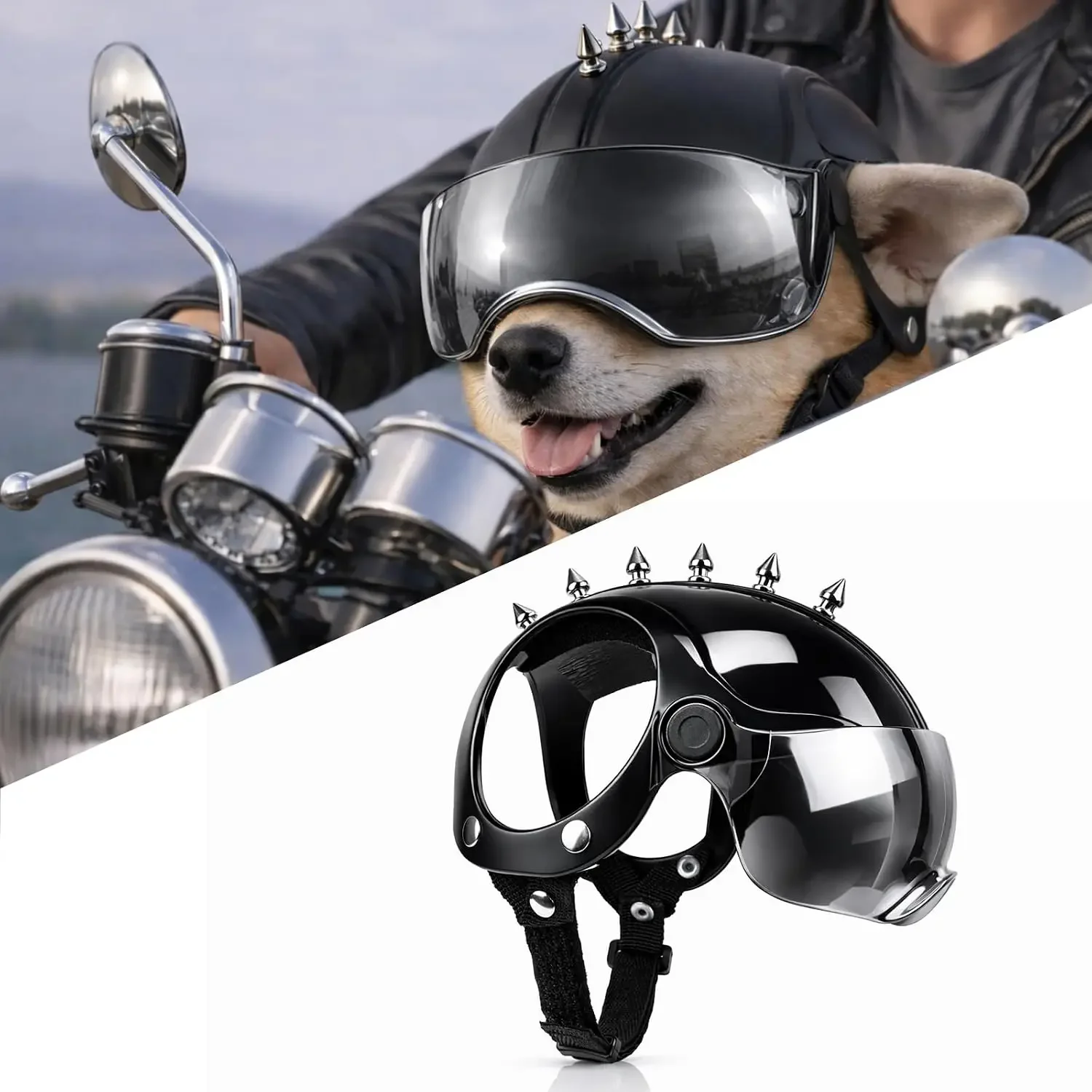 Safety Helmets Dogs Helmet Anti-UV Silver Goggles Ear Holes Adjustable Strap Comfortable Protective Small Animals Driving/Riding
