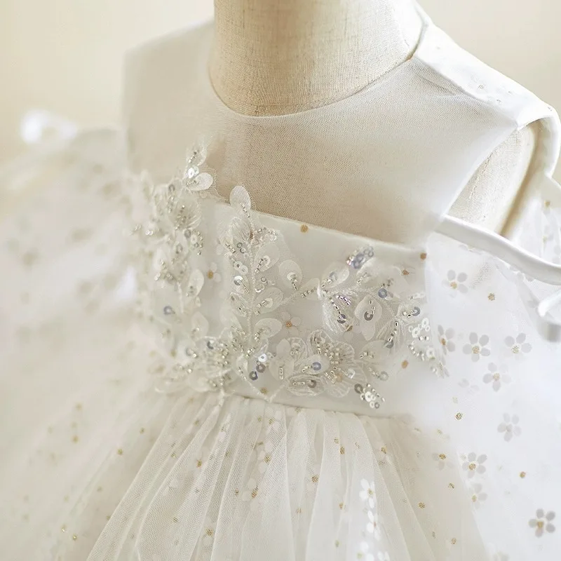

French Style White Girl's Dress Flower Fairy Puffy Dress New High-end Flower Girl Dress Elegant Dress for Catwalk