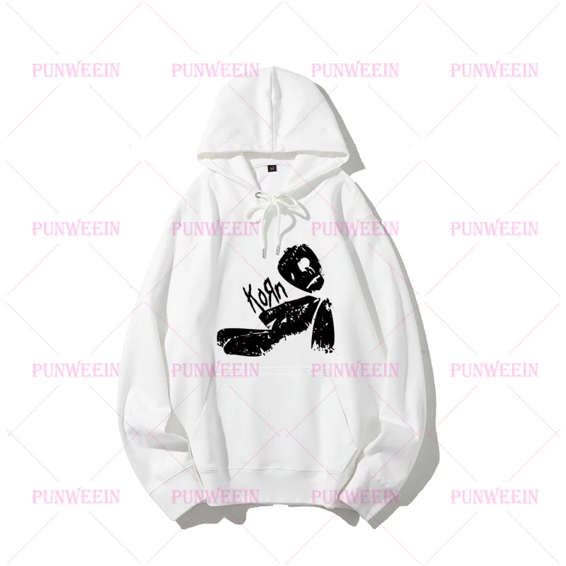 KORN 헤비 메탈 고스 레터 프린트 후드 하라주쿠 루즈 풀오버 Y2K 힙합 빈티지 블랙 펑크 밴드 스웨트 캐주얼 후디