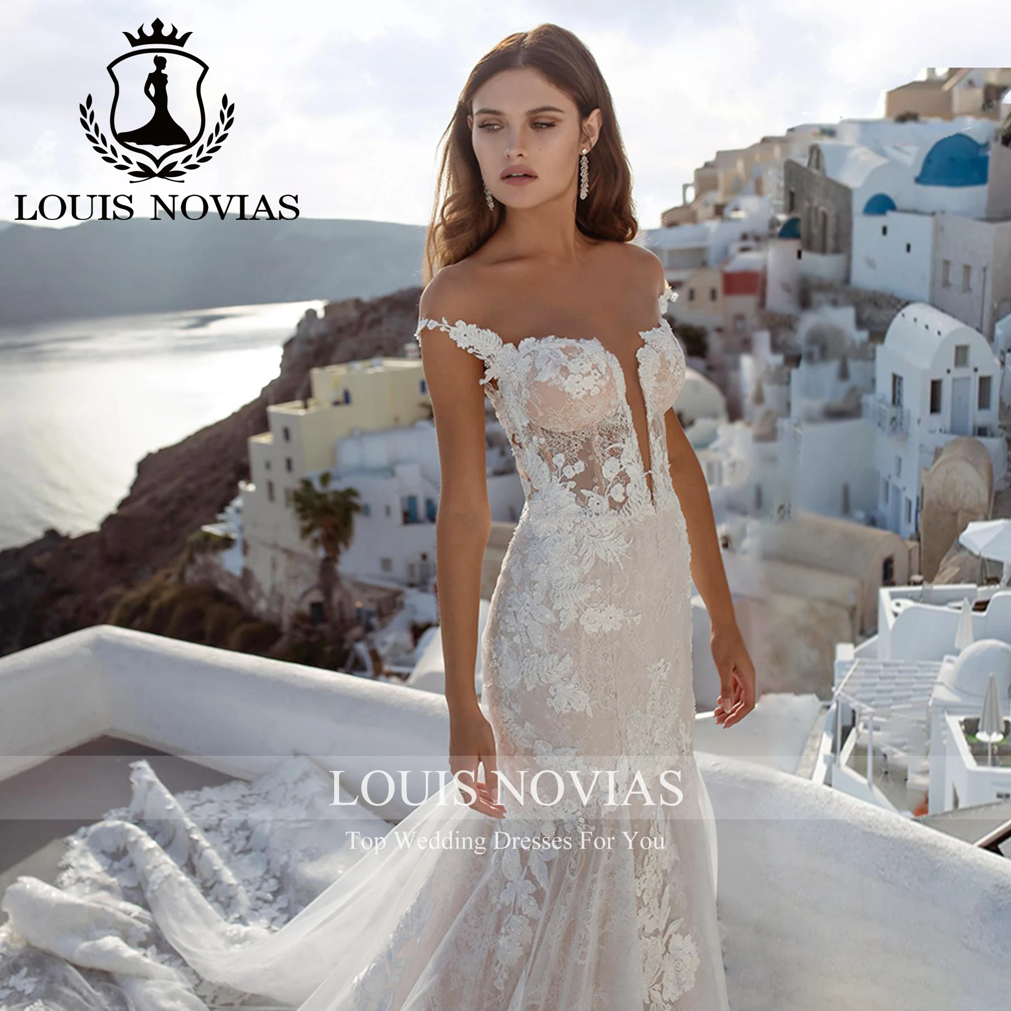 

LOUIS NOVIAS Свадебное платье русалки с открытыми плечами, сексуальное свадебное платье на пуговицах в форме сердца, тюлевое платье цвета шампанского, Vestido De Novia