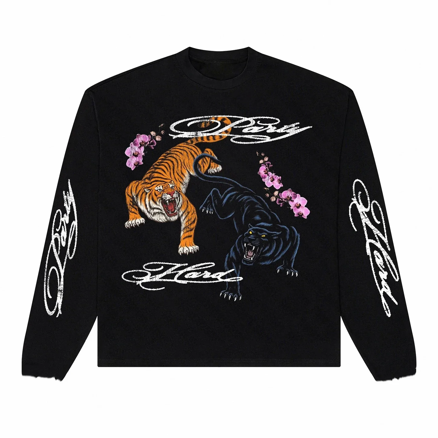 2026 Y2K Vintage Tiger & Panther Long Sleeve Tee Orchid Floral Print Unisex Oversized Streetwear Crew Neck T-shirt