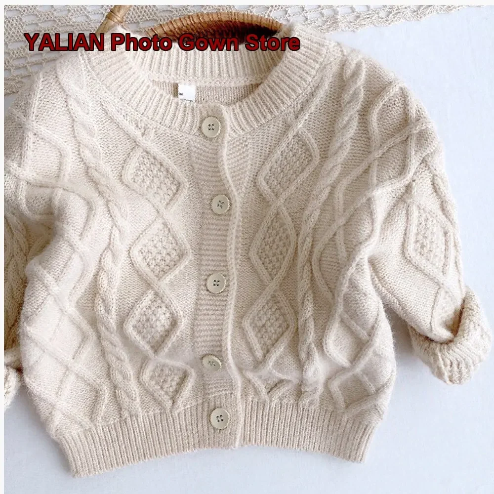 Boys Girls Stylish Knit Jacket Pure Color Alpaca Wool Fall 2025 Outerwear