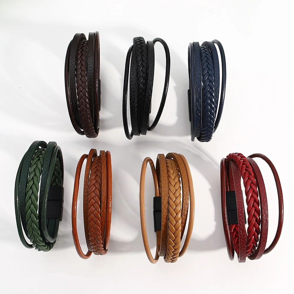 ALLYES Classic Handmade Braided Leather Bracelet for Men Women High Quality Multilayer Wrap Bracelets & Bangles Unisex Jewelry