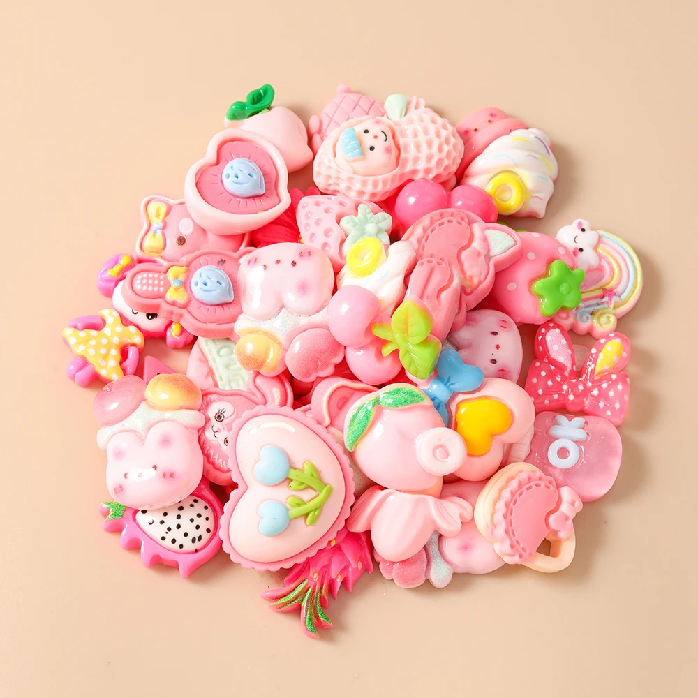 Leslie Mix 20pcs Pink Animal Flower Heart Charms Flatback Cabochon Embellishments DIY Scrapbooking for Hairpin Brooch Gifts