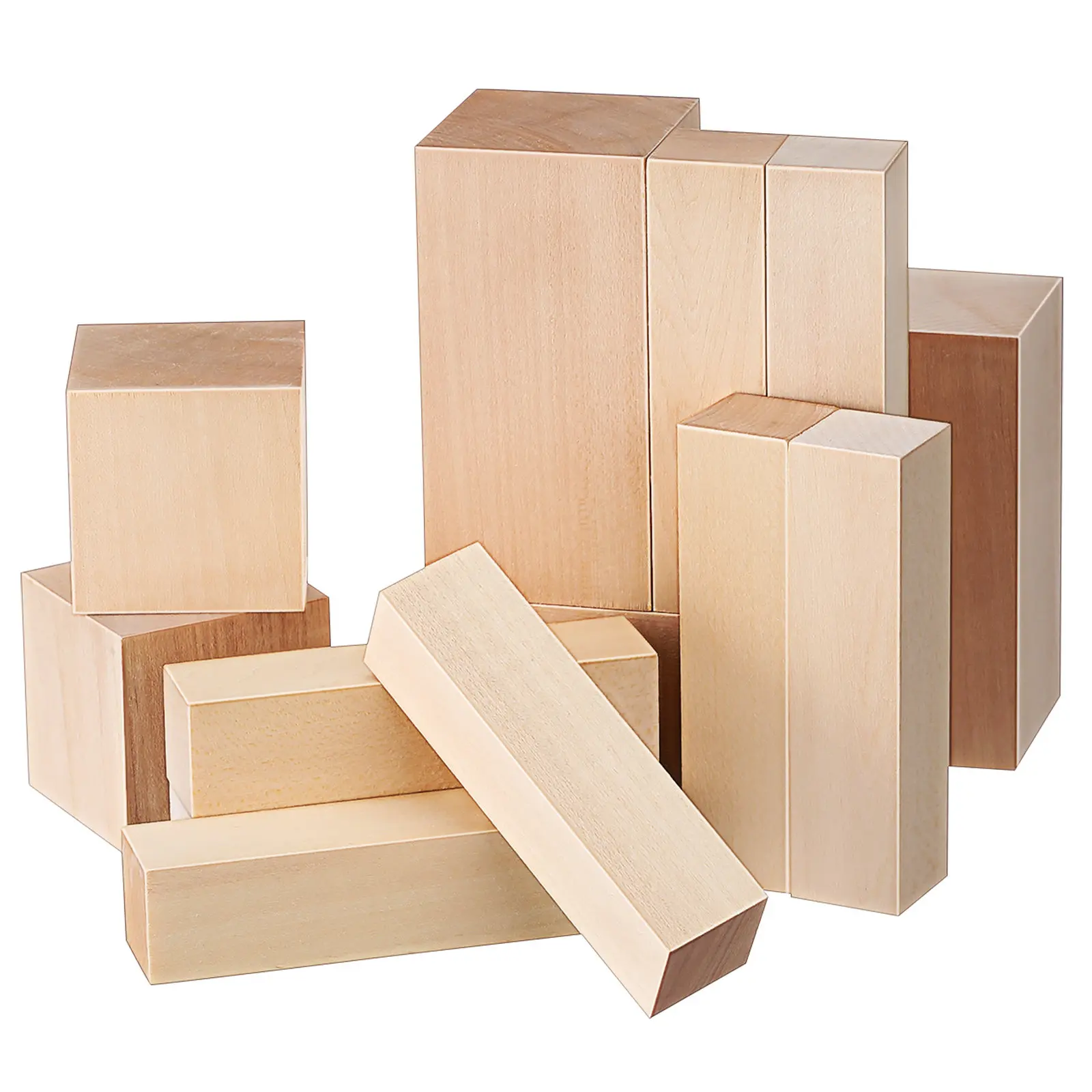 

13Pcs Wooden Carving Blocks Fine Texture Basswood for Artistic Creation Practice Portable Set for Travel Outdoor Crafting Fun