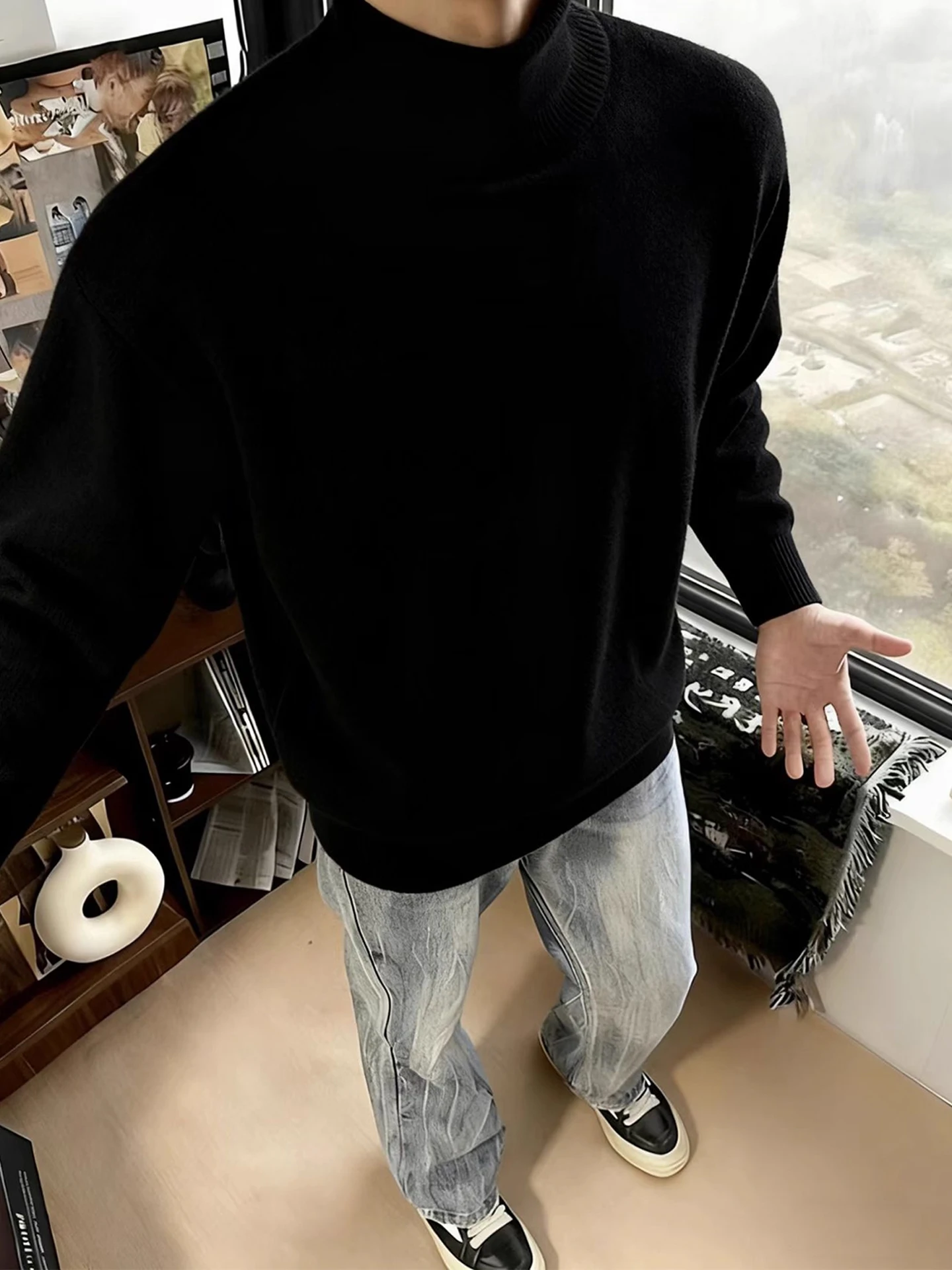 

Men's High Collar Fce Lined Thiened Knitted Sweater Winter Warm Leisure Sle Inner Wear Casual Faion Basic Knitwear