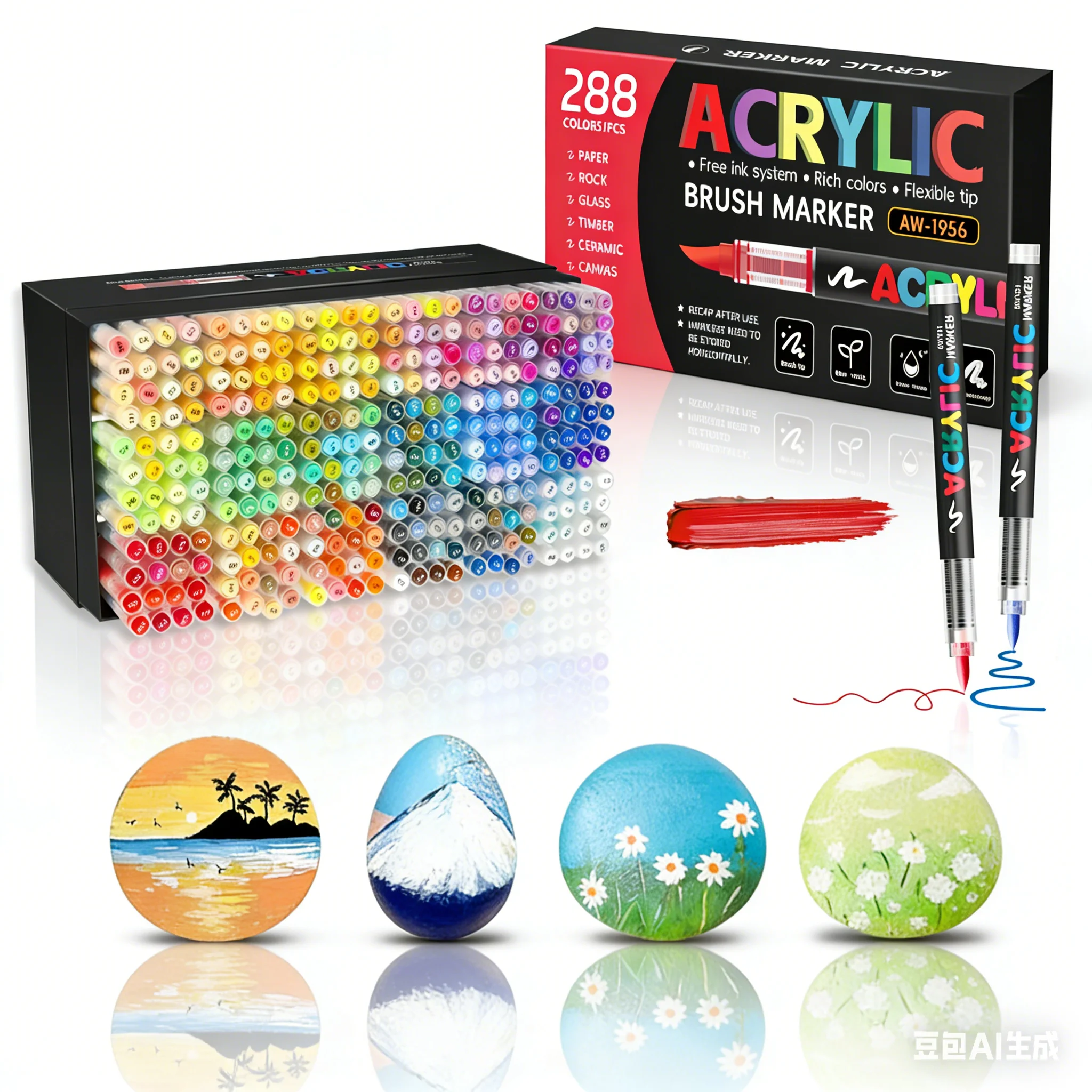 Acrylic Brush Marker Pen Set Free‑ink System Soft Flexible Tip Paint Markers for Rock Ceramic Glass Wood Canvas DIY Art Graffiti Drawing Craft Supplies