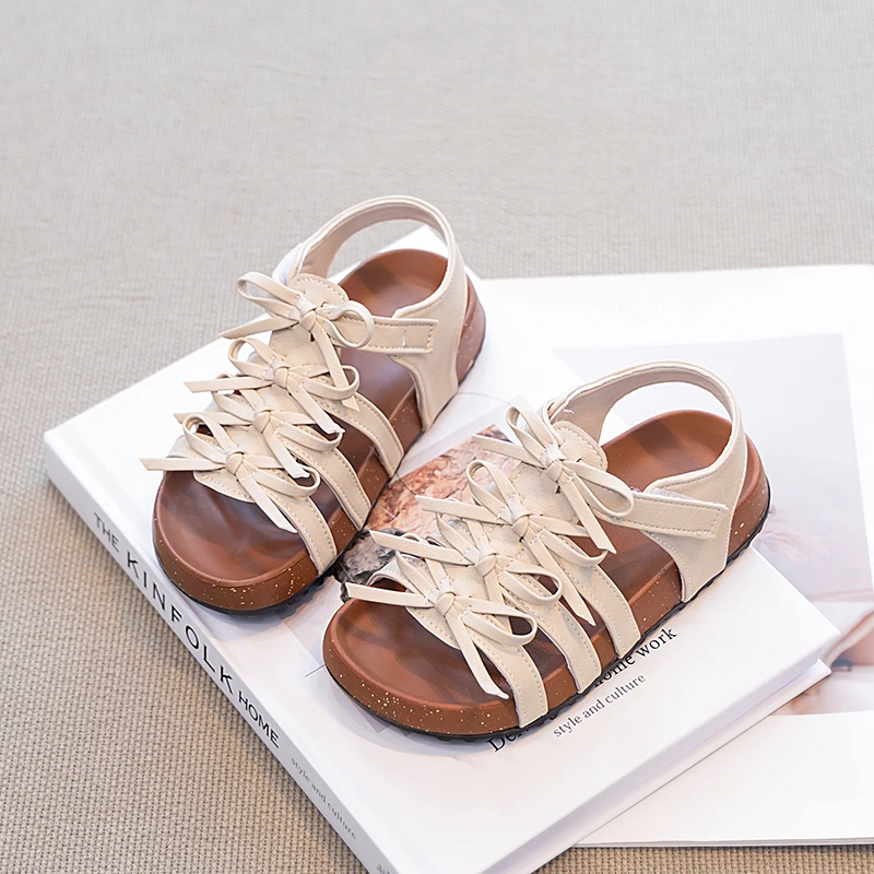 

Сандалии-гладиаторы для девочек, маленькие милые детские сандалии с бантом для маленьких девочек, размер 26–36, детские сандалии для девочек, летняя уличная пляжная обувь