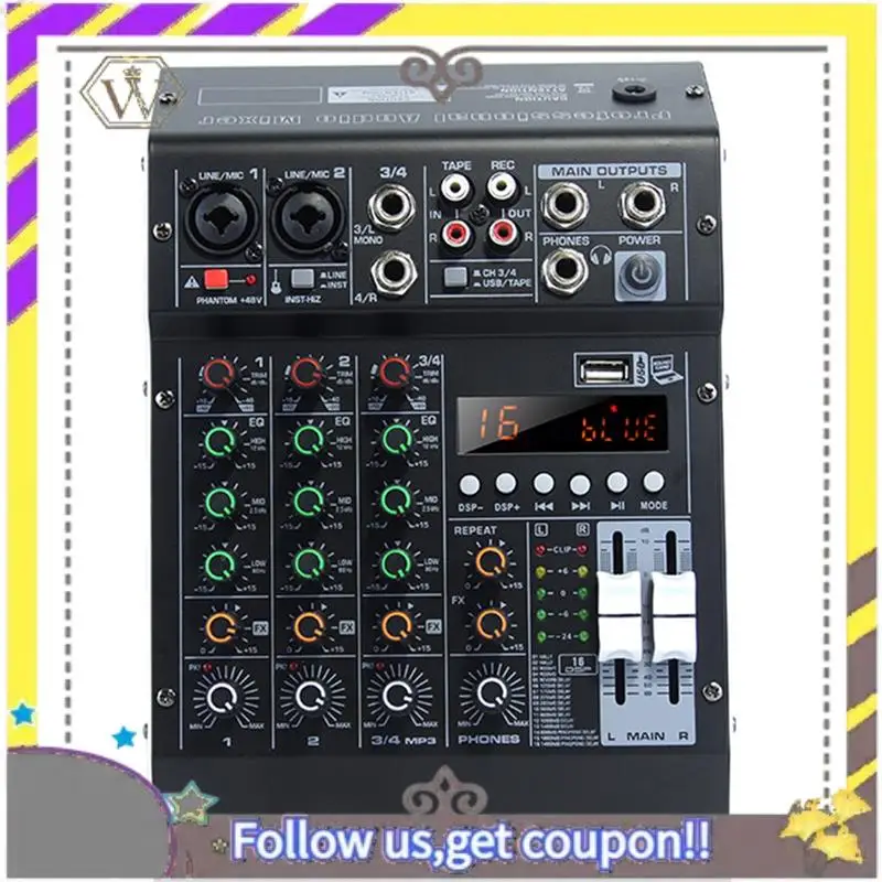 

New HM-4M 4 Channel Studio Audio Mixer Sound Mixing Console For PC Recording DJ Stage Family KTV Campus Speech Meeting