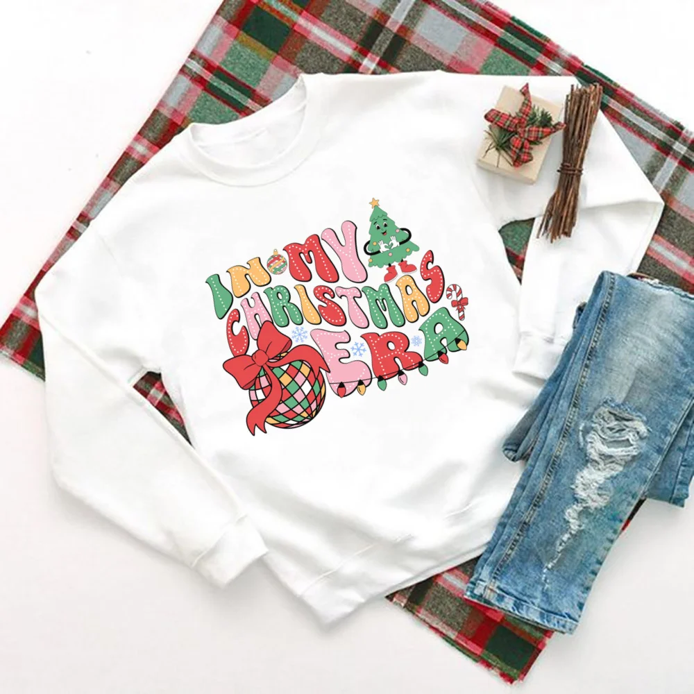 In My Christmas Era Printed Sweatshirt Women Christmas Party Hoodie Tops Holiday Sweater  Girls Xmas Outfit Pullover Sweatshirts