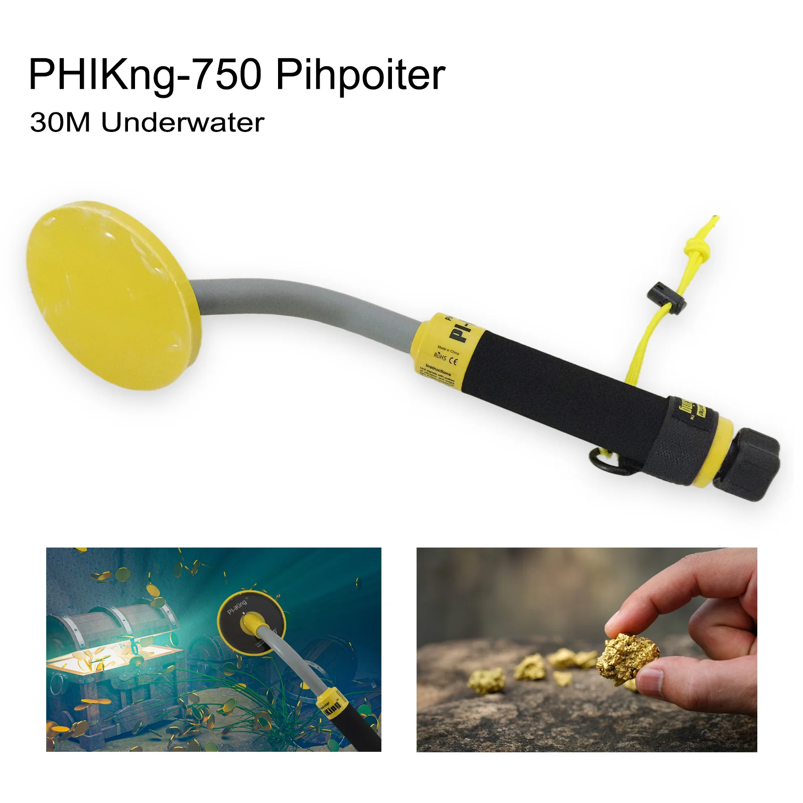 PI750 Underwater Metal Detector Waterproof Treasure Hunter LED Light Display Seabed Gold and Silver Archaeological Detector