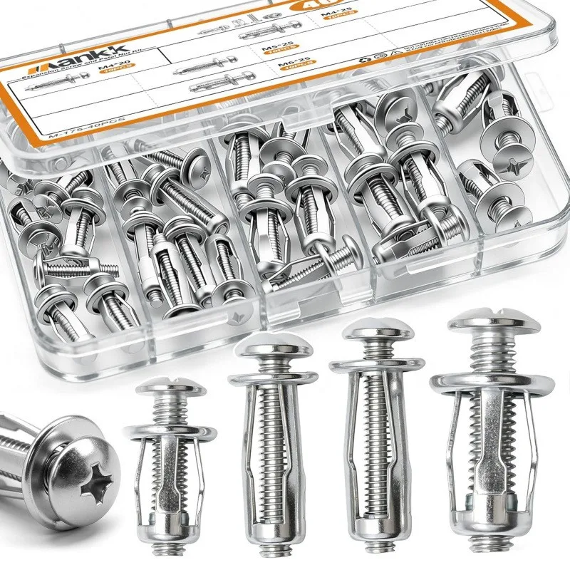 40 Pieces of Expansion Screws and Flower-Shaped Nut Set: M4, M5, M6, M8.
