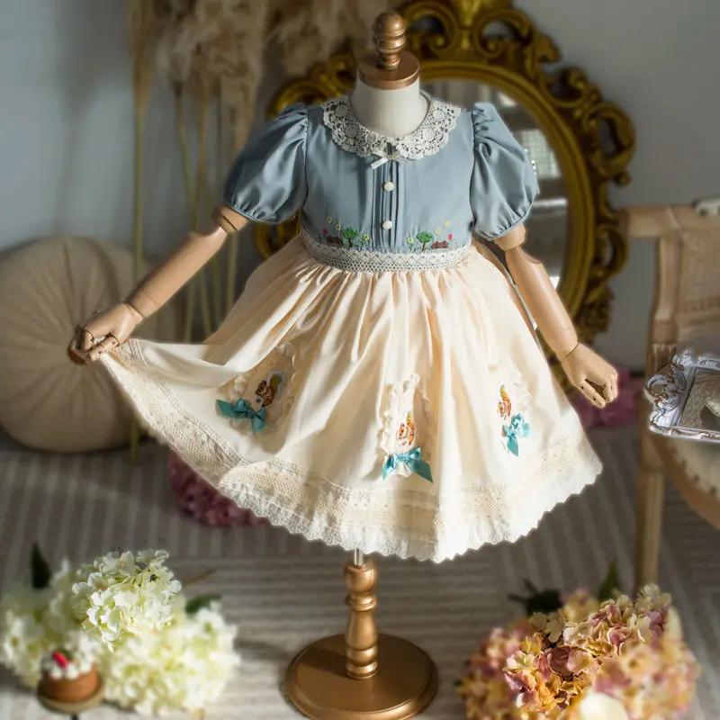Girls Party Dresses Baby Girls Spanish Turkish Vintage Lolita Princess Dress Bow Elegant Children Birthday Party Eid Photo Dress