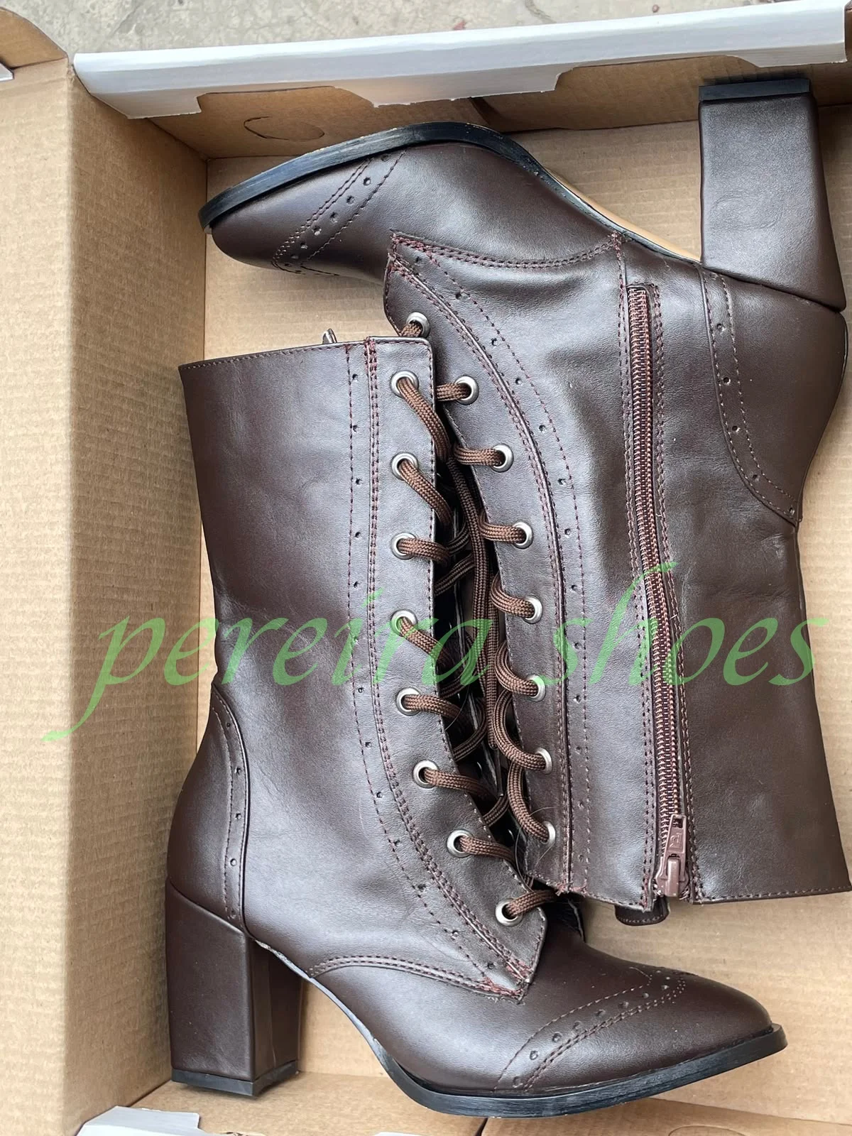 Vintage Zipper - Women Vintage Dark Brown Faux Pu