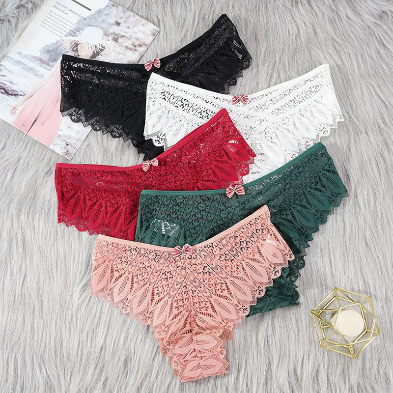 New Panties Women Lace Underwear Sexy Low-Waist Briefs Hollow Out Cross Seamless Underpants Perspective Female Lingerie