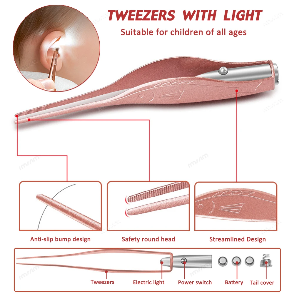 Baby Oor Schoner Lepel Led Flash Light Ear Wax Curette Picker Visuele Kinderen Earpick Oer Wax Graven Remover Oor Neus novel Tweezer