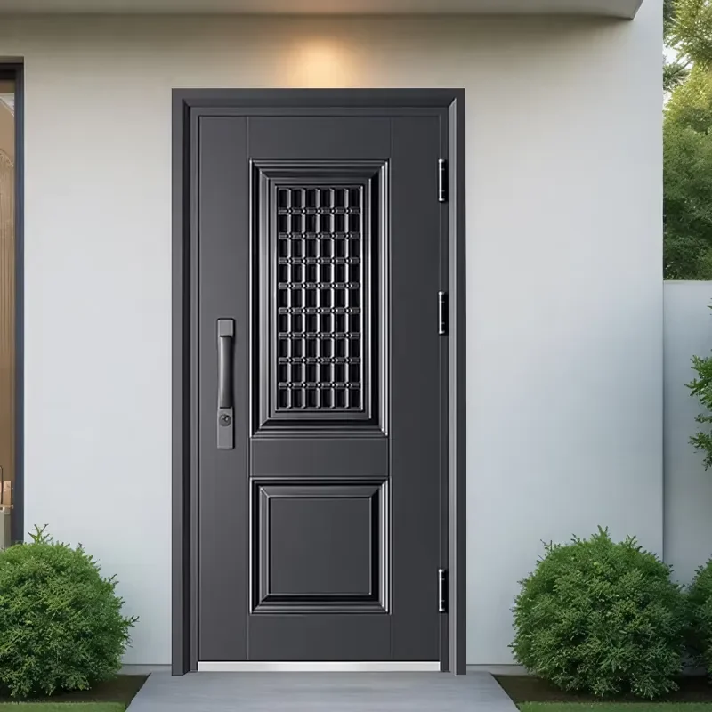 Modern Steel Burglar Proof Door with Ventilated Windows and Insect Proof Mesh Breathable Entrance Security Door