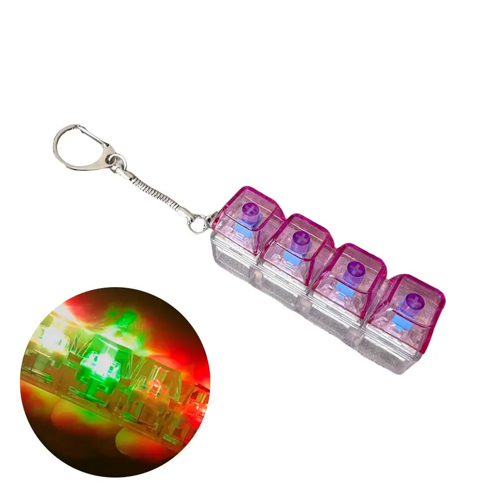 4-toetsen Mechanisch toetsenbord Axis Tester Sleutelhanger Stress Relief Clicker Fidget-toetsenbord met LED-decompressiegereedschap Hanger Geschenken