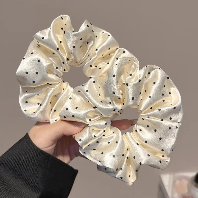 New Polka Dot White Scrunchies 12cm Large Hair Bands Women Elegant Black Hair Rope Ties Kawaii Ponytail Holder Headwear