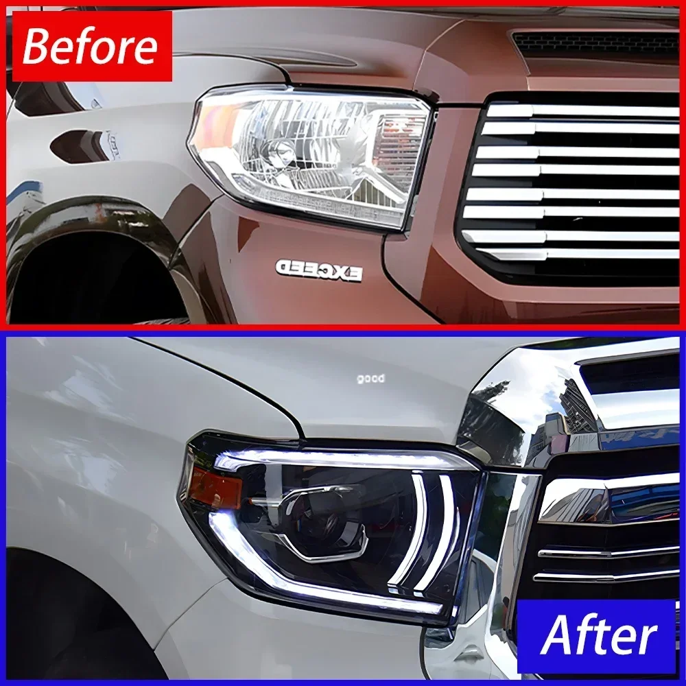 لتويوتا تندرا 2014-2020 LED مجموعة مصابيح السيارة الأمامية ترقية عدسة العارض التوصيل والتشغيل اكسسوارات المصابيح الأمامية للسيارات