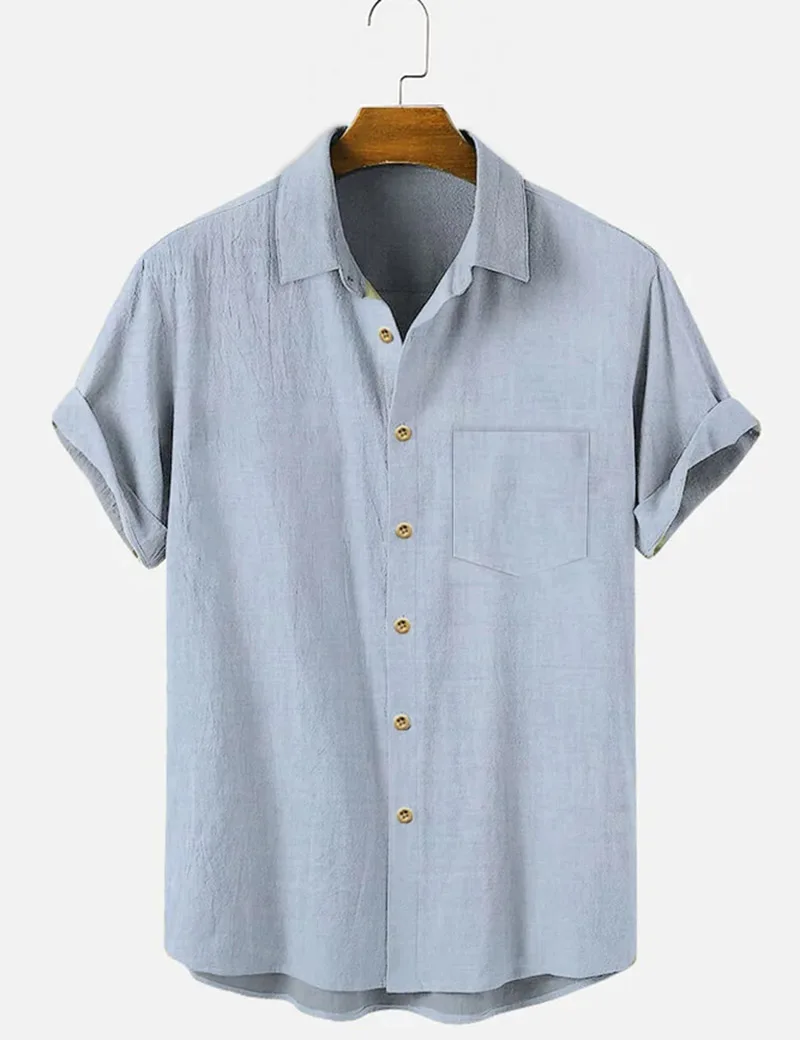 Summer Cotton Linen Shirts For Men Casual Short Sleeved Shirts Blouses Solid Turn-Down Collar Formal Beach Shirts Male Clothing