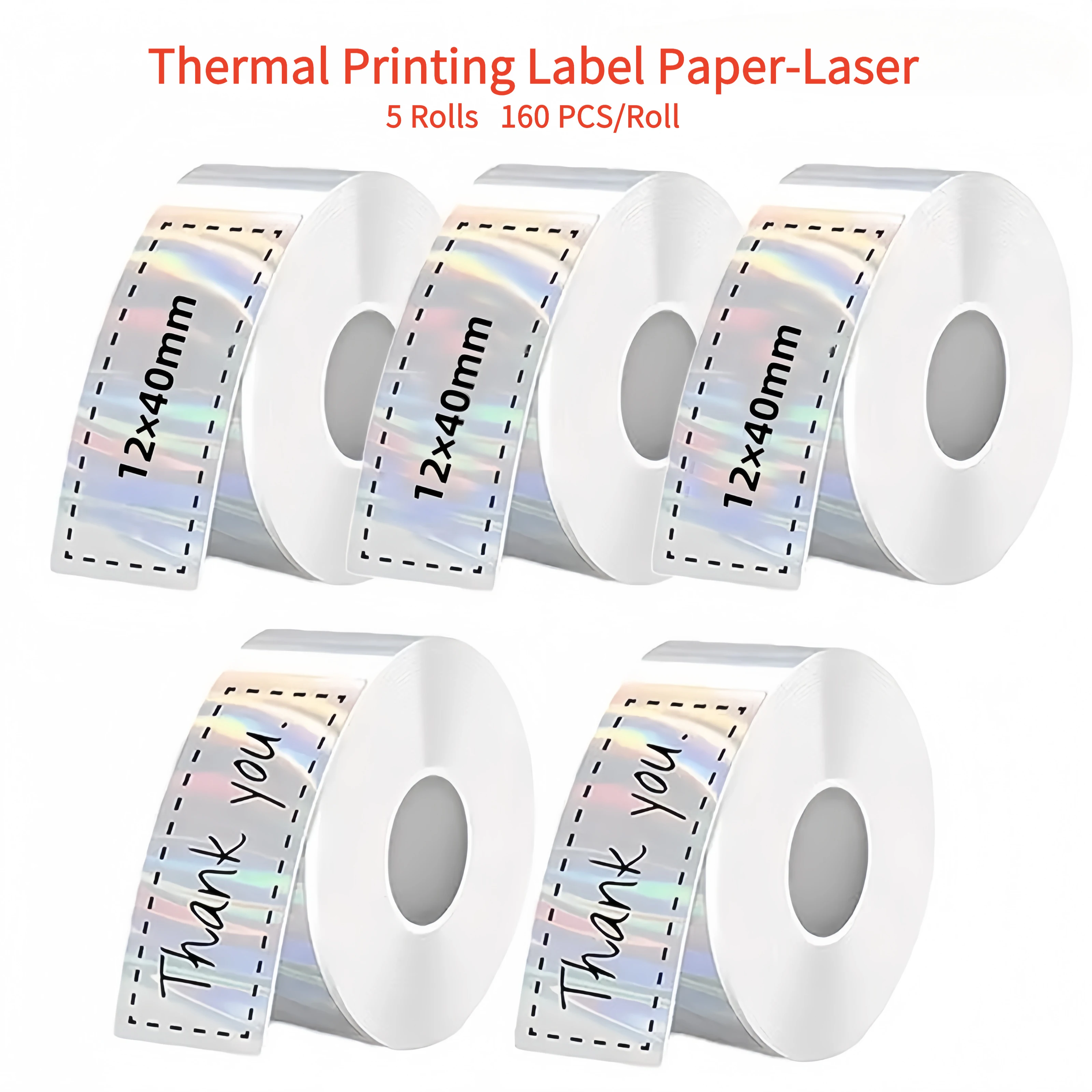5 Rolls 12x40mm Laser Thermal Label Tape Sticker Continuous Roll Compatible for Phomemo Q30 Q30S Q31 Q32 D30 D35 P15 Printer