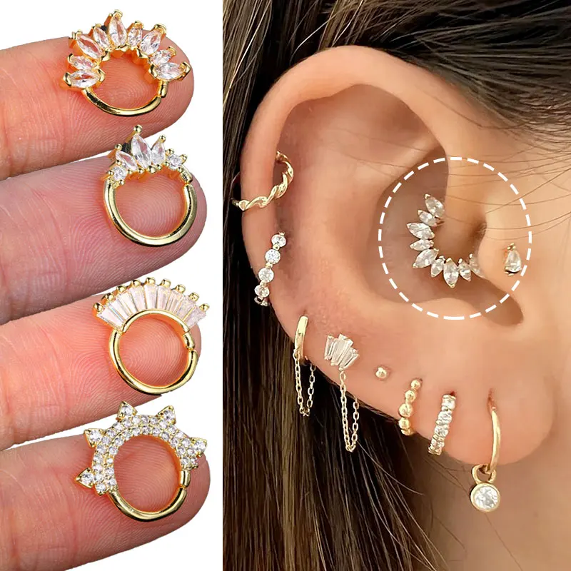 Piercing para oreja pendiente de aro hélice Tragus Daith lóbulo cartílago Piercing pendiente mujer chica Zirconia joyería de diseñador femenino
