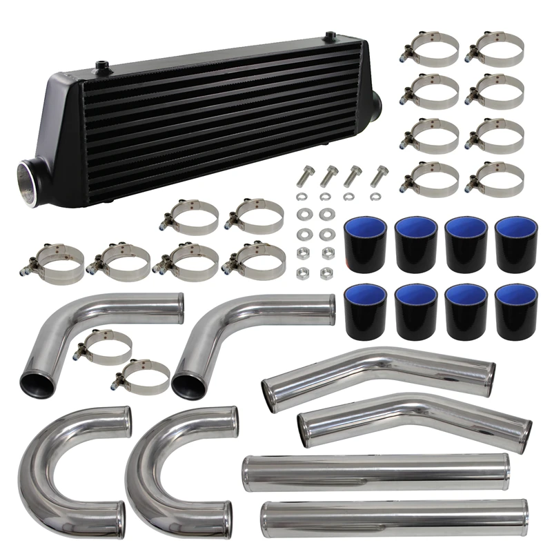 Intercooler Core Universal Bar & Plate 550x180x64mm & DIY 2.5in OD 63mm Aluminum Piping Hose Clamps Kit