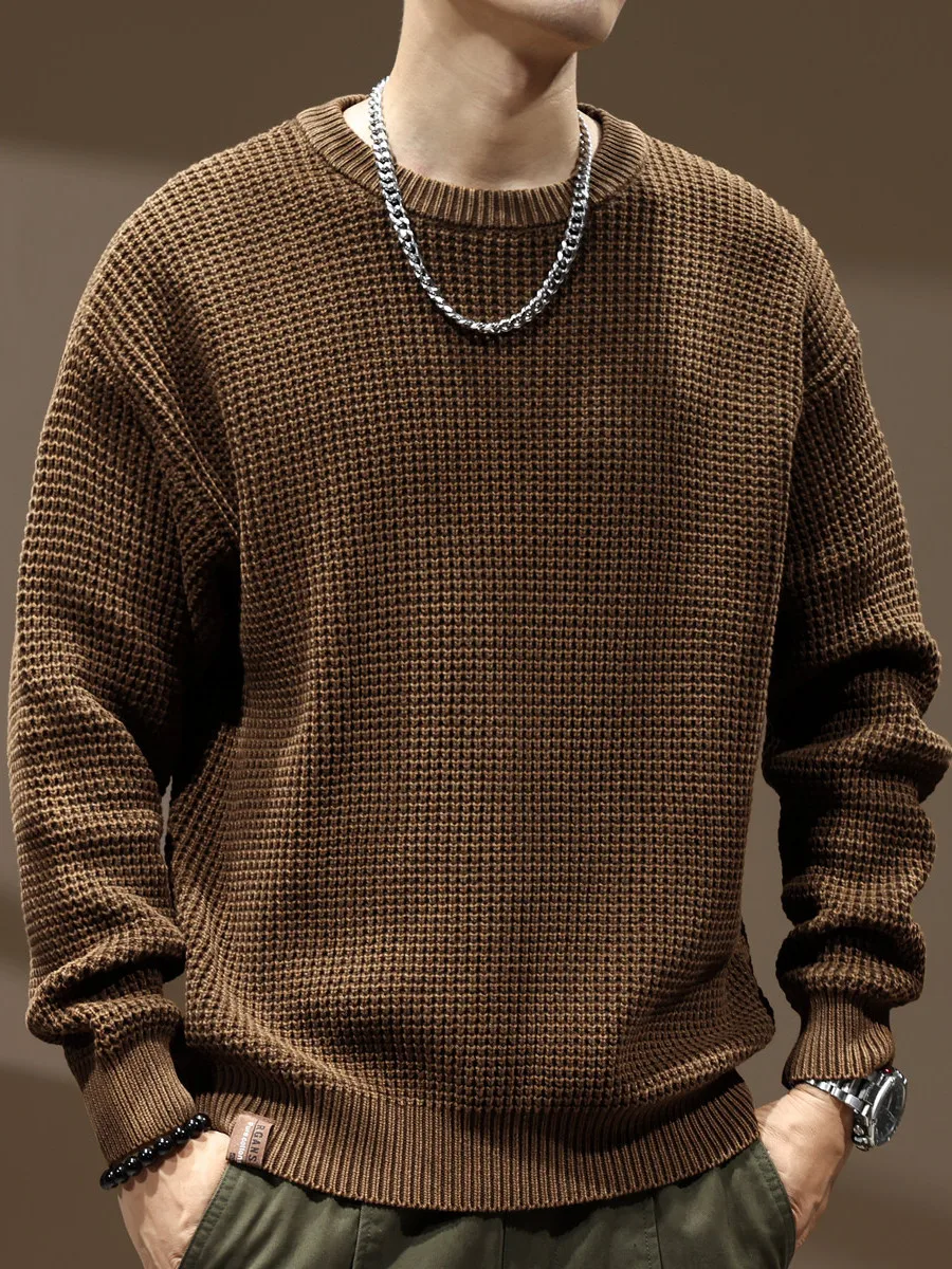 

Высококачественный американский трикотаж Sle Thi Needle в стиле ретро, мужской свободный круглый свитер Ne, осенний новый Sle Faionable Ci Casual C...