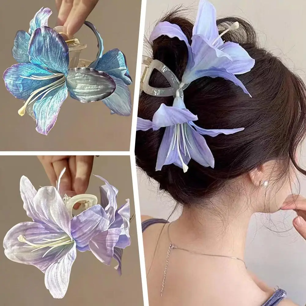

Lily Flower Hair Clip Double Sided Grasp Shark Hairpin Elegant Gift Accessory Women Fresh Hair Accessories Sweet Sweet Head G4C6