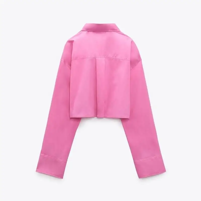 

Розовый ort Length irts из чистого хлопка TRF, женская мода Tussah, шелковый воротник на пуговицах, повседневный воротник с высокой талией, подходит irt