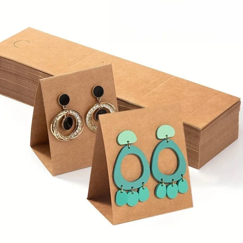 100/200pcs Earring Display Card Foldable 3D Blank Kraft Paper Cards for Earring Jewelry Production Displaying Packaging Supplies