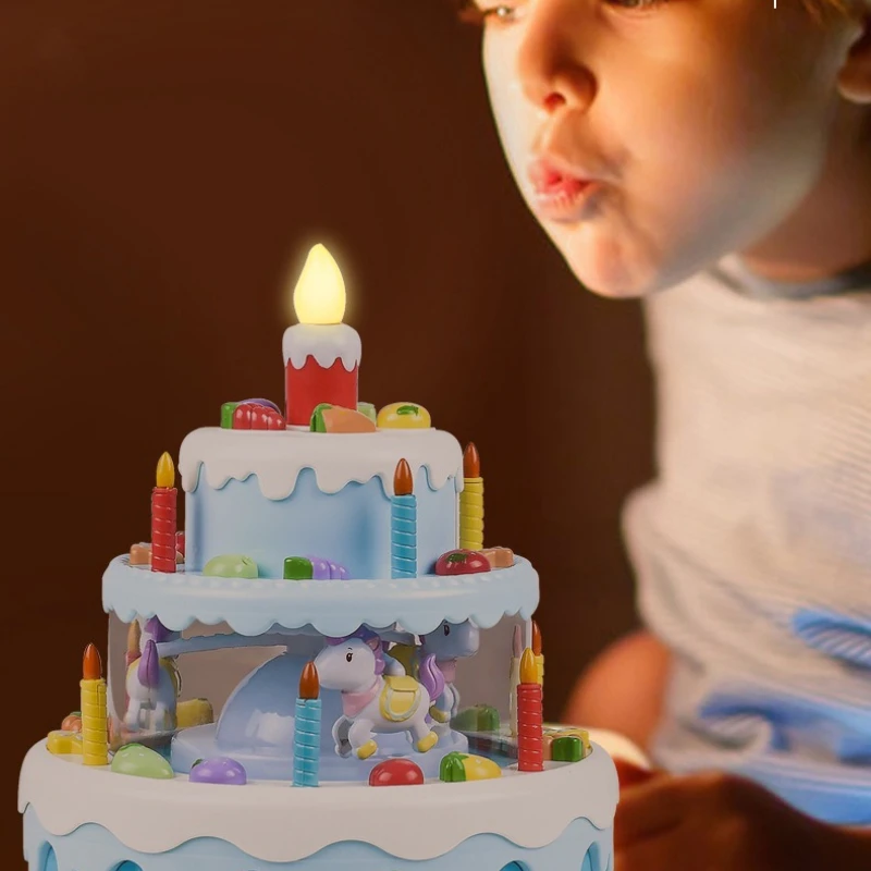 

Детская игрушка-тортик с выдувными свечами для девочек 3-6 лет, подарок на день рождения, ролевая игра, игрушка-головоломка, синий, красный