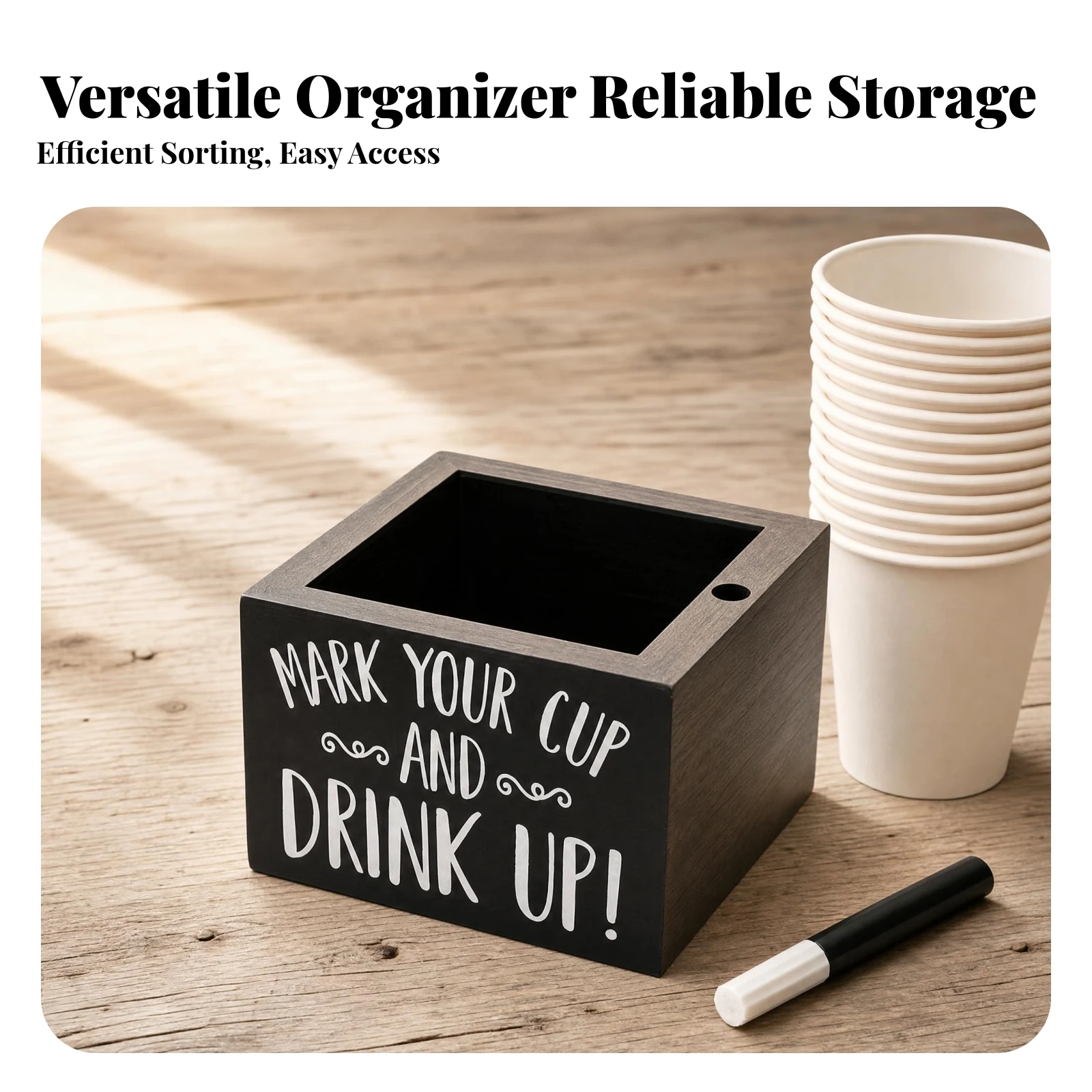 木製カップホルダー-オープントップ卓上カップホルダー-家庭用収納-スクエアパーティーサプライ-カウンタートップ用シングルコンパートメント