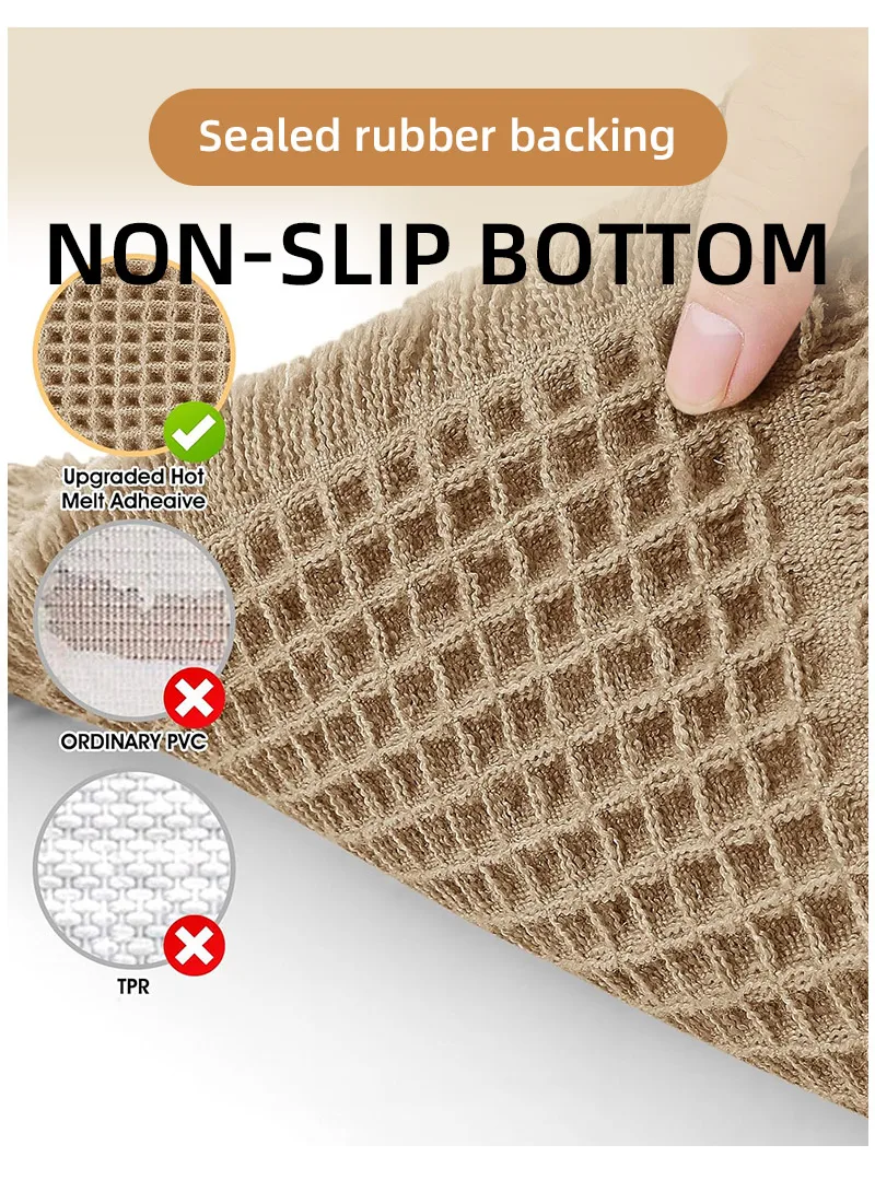 1 Stück Waffel-Antirutsch-Badematte mit Quasten, besonders saugfähig, maschinenwaschbar, für Badezimmer, Flur, Schlafzimmer, Waschküche, braun – Detail 8