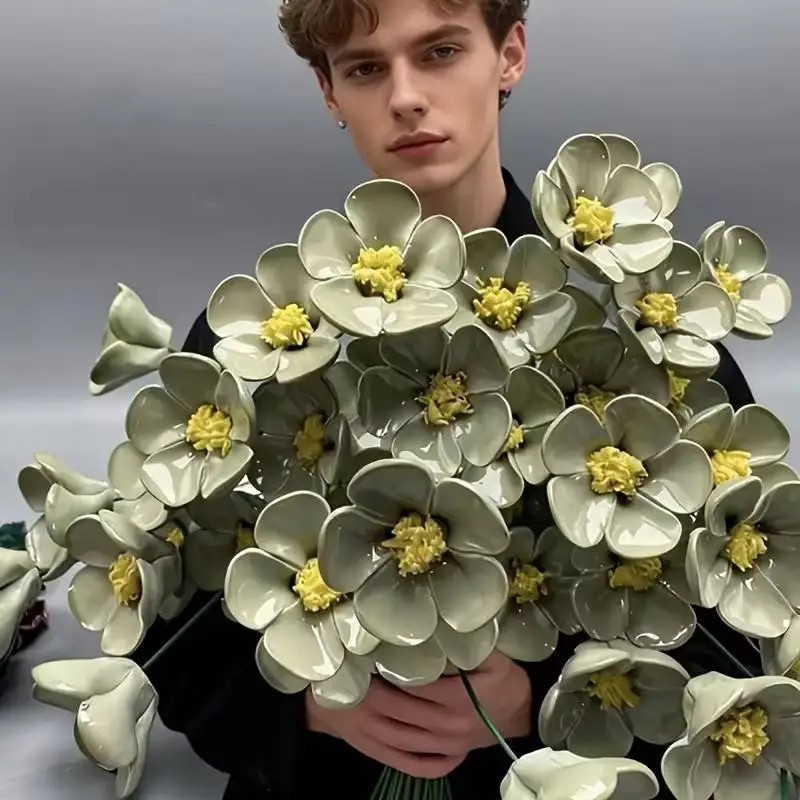 Flores artificiales de cerámica, flores eternas que no se desvanecen, decoración del hogar que aporta belleza y esperanza, 6/8/10 Uds.