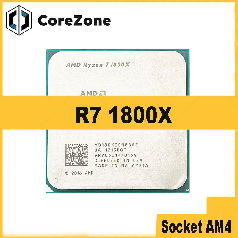 Used Ryzen 7 1800X R7 1800X 3.6 GHz Eight-Core Sixteen-Thread CPU Processor L3=16M 95W YD180XBCM88AE Socket AM4