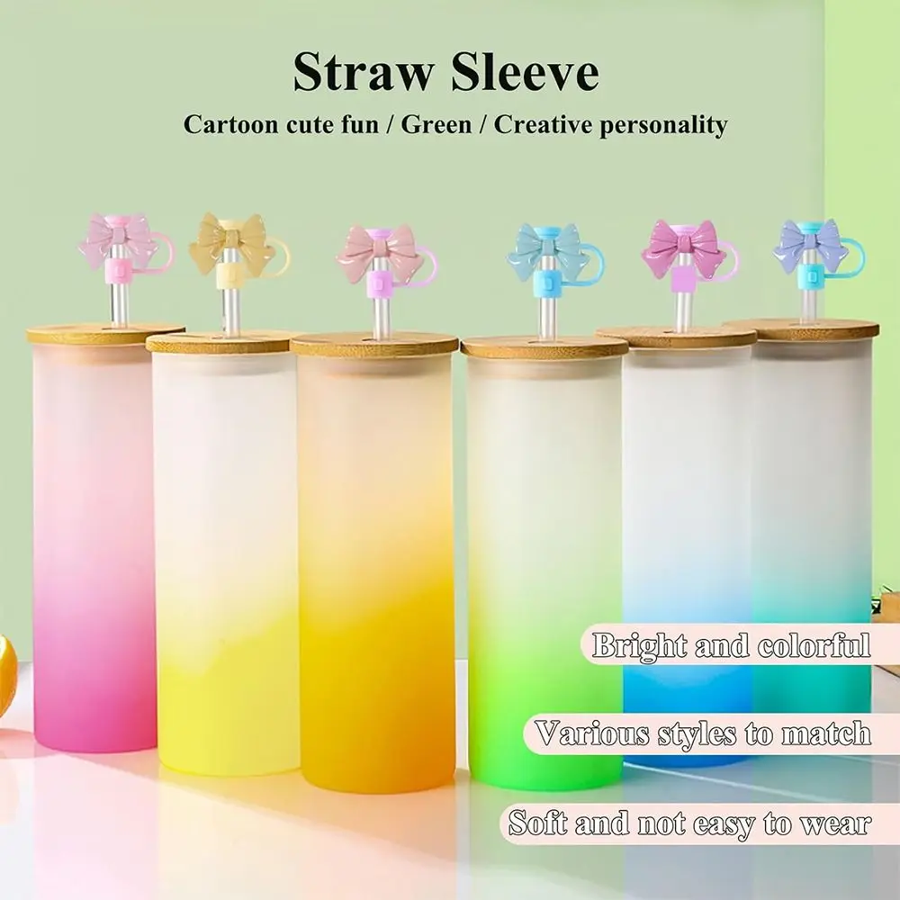 Splash Proof Silicone Straw Tips Cover Reusable Dust Proof Plugs Protector Bow Straw Cover Cap Leak-Proof Durable for Stanleys