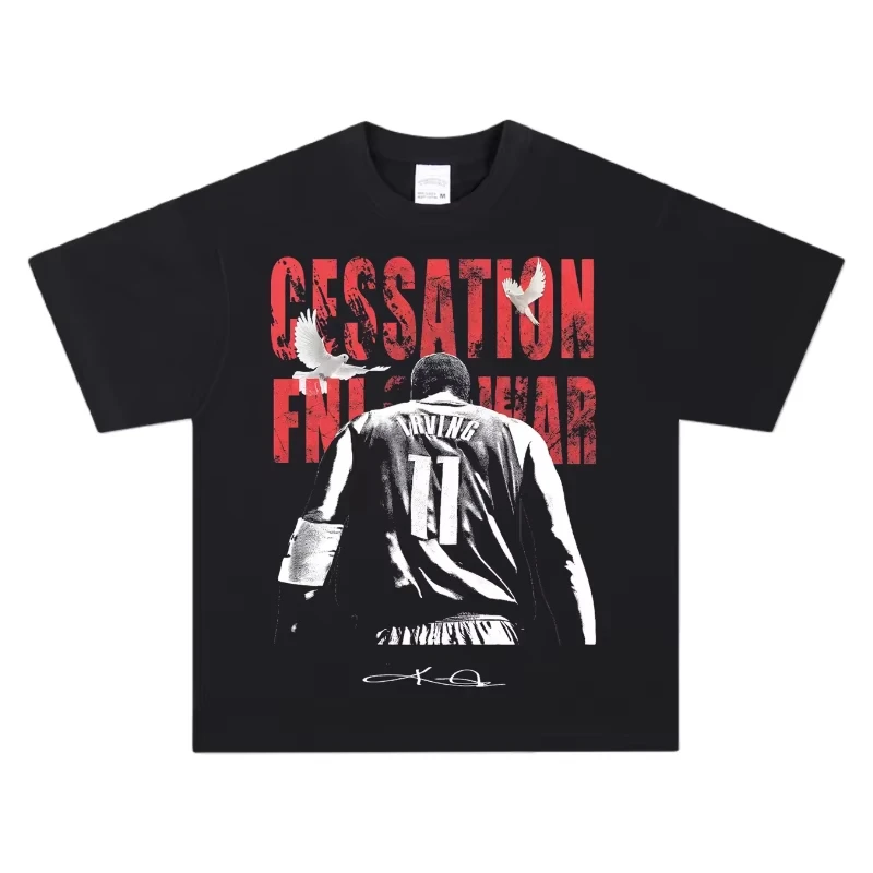 Camiseta Gráfica Kyrie Irving Peace em Algodão Macio, Moda Clássica para Basquete, Casual, Uso Diário, Estilo de Rua Moderno