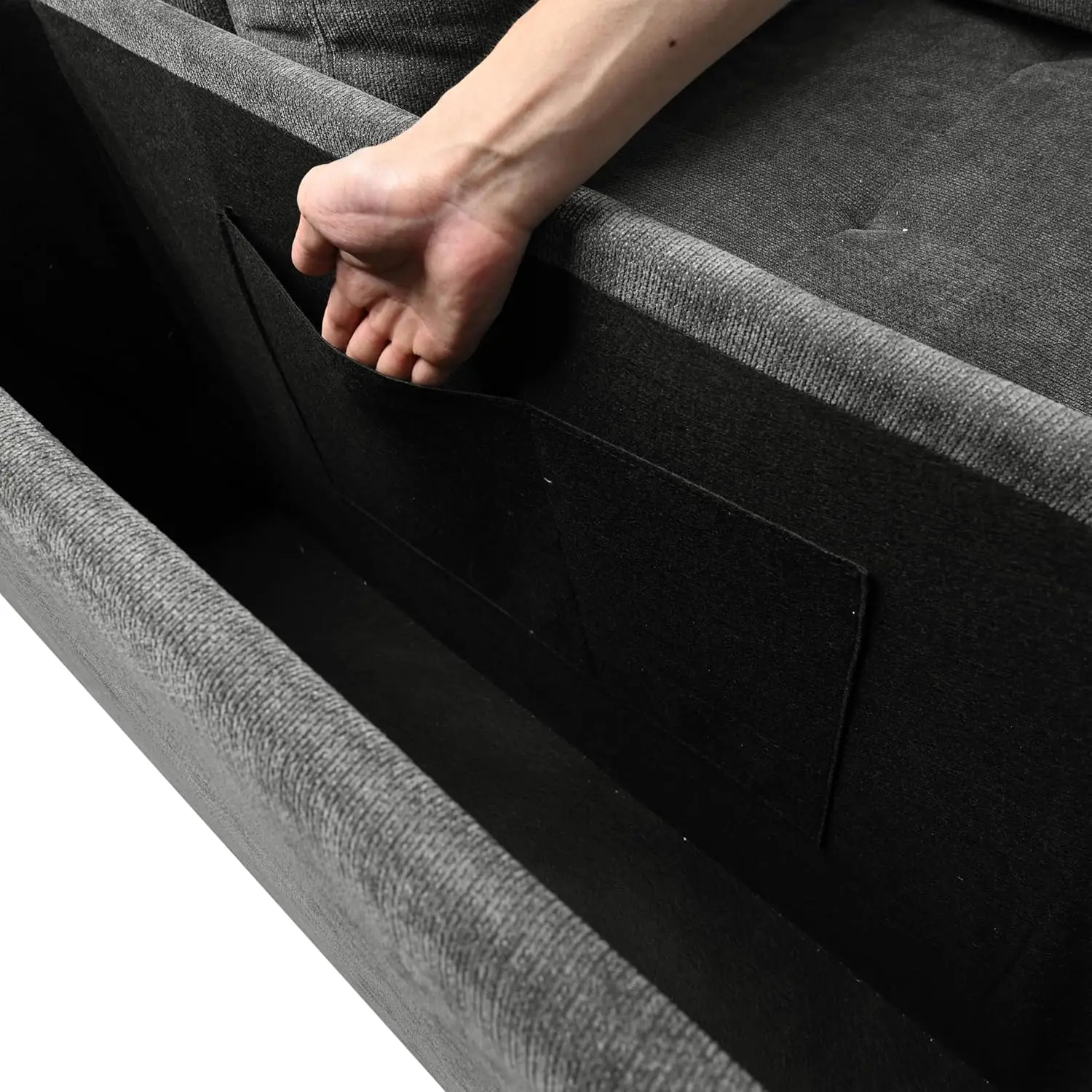 Modern L Shaped Sectional Sofa Corner Couch, Pull-Out Sofa Bed Sleeper With Storage Ottoman And Wide Storage Armrest, Polyester