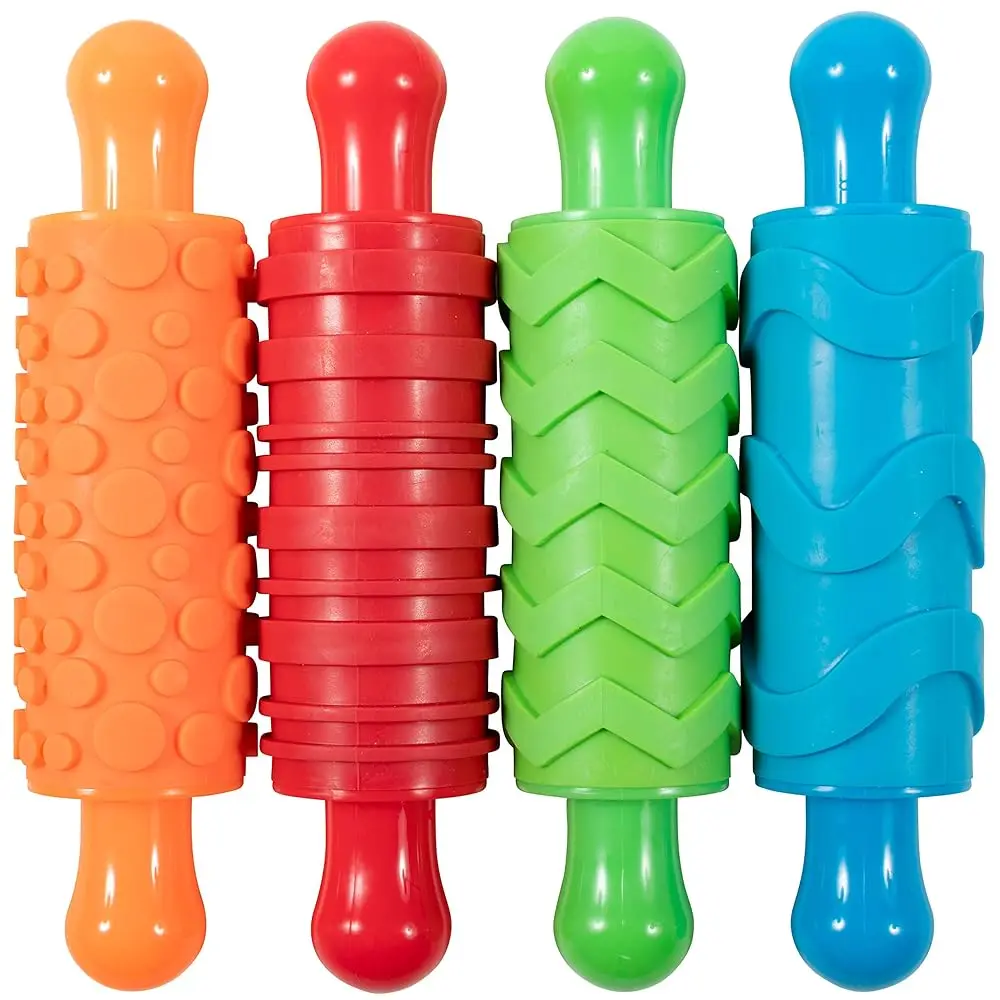 

Paint And Dough Texture Rollers | Set Of 4 | Patterned Rolling Pins For Kids | Play Dough Accessories And Art Tools