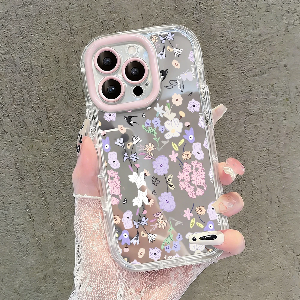 

Cute Swallows Spring Air Cushion Mirror Phone Case For iPhone 17 15 14 16 Pro Max 13 12 11 Pro X XR XS MAX 7 8 Plus 17Air Cover