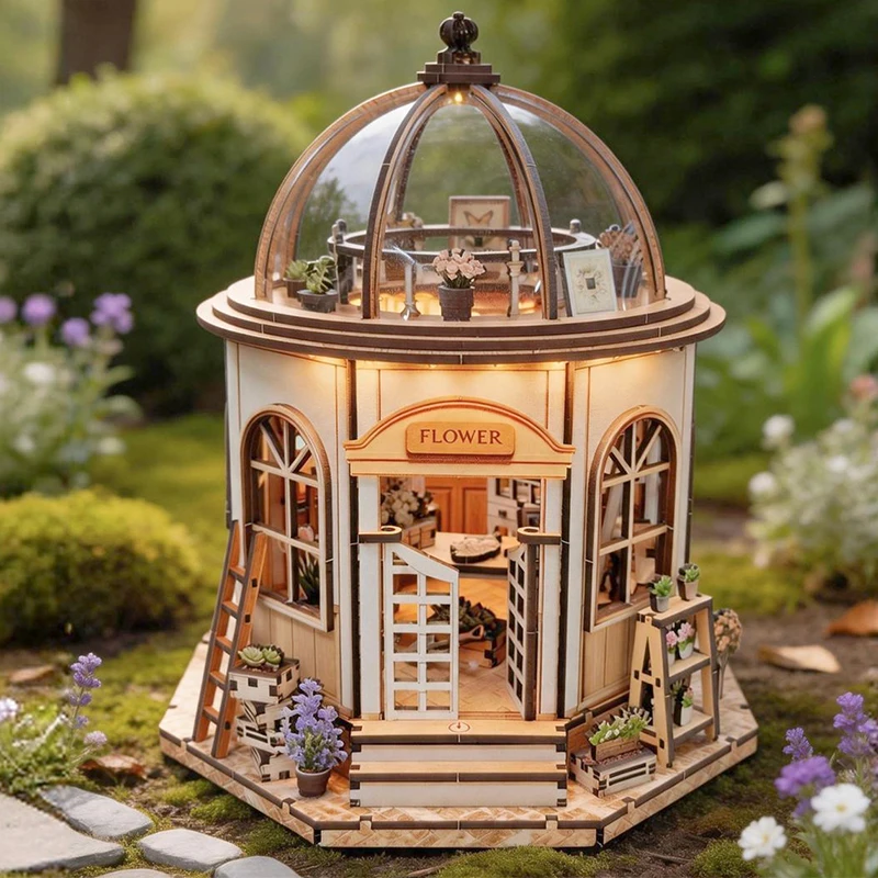 DIY Wooden Qiaoyun Flower Villa Cottage Miniature Model Kits With Furniture Casa Dollhouse for Friends Birthday Gifts