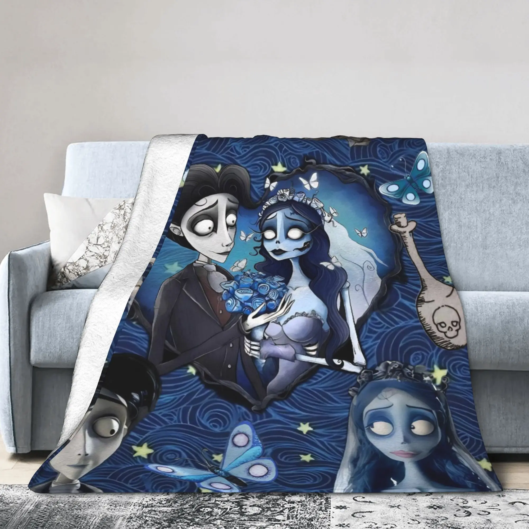 جثة العروس إميلي وفيكتور بطانية الفانيلا المطبوعة تنفس لينة رمي بطانية لحاف الأريكة الأريكة