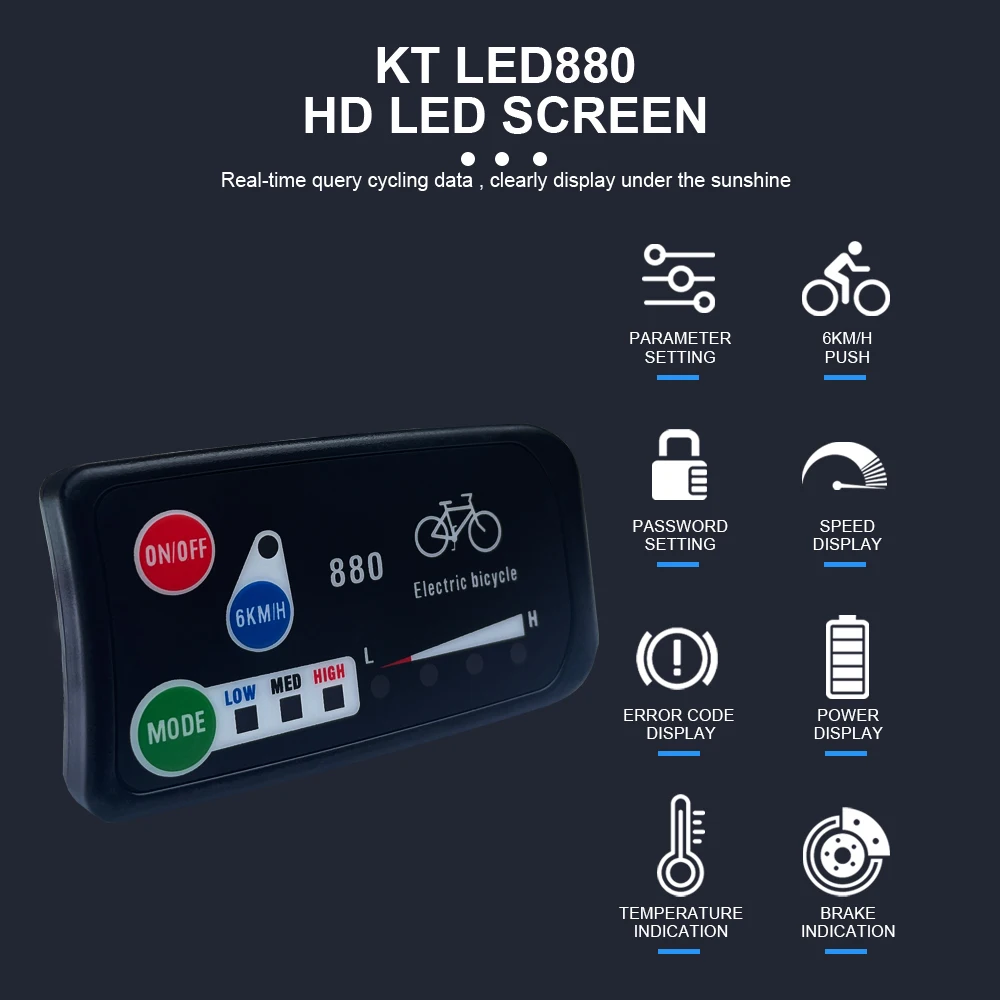 Ebike Display KT LED880 24V 36V 48V 5Pin Waterproof and Normal Plug Electric Bicycle Conversion Kit Parts for KT Controller Kit