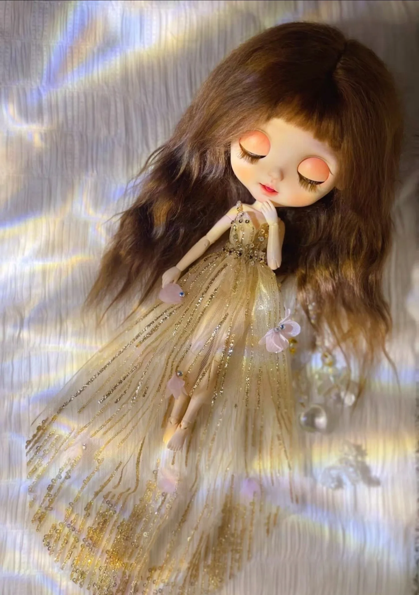 Original Blythe Golden sequined Floral Dress 1/6 30cm(Fit for azone,Pullip,Ob22/24/26, Licca)