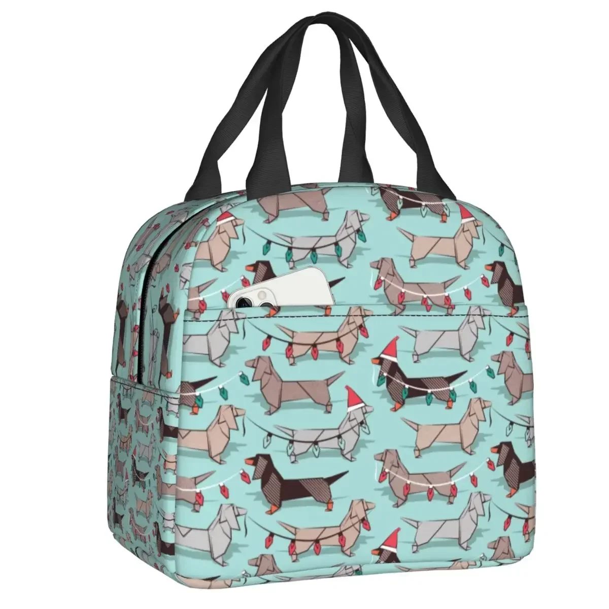 

Origami Dachshunds Sausage Dog Thermal Insulated Lunch Bag Women Badger Wiener Portable Lunch Tote Picnic Multifunction Food Box