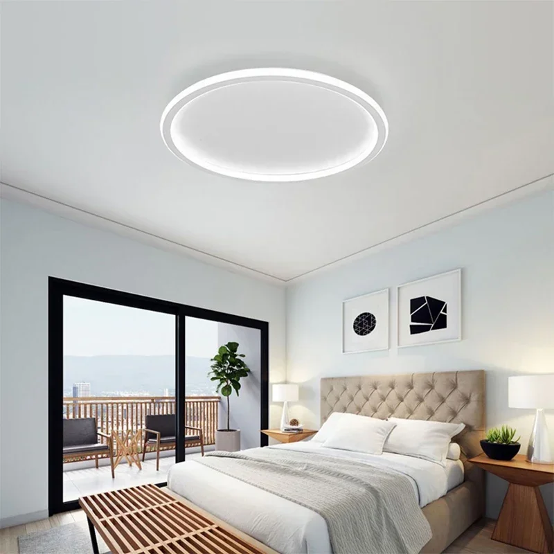 Plafonnier LED Super Mince au Design Moderne, Disponible en Noir, Blanc et Or, Luminaire Décoratif de Plafond, Idéal pour une Chambre à Coucher, un Salon ou un Bureau, 23/30/50/60/80cm