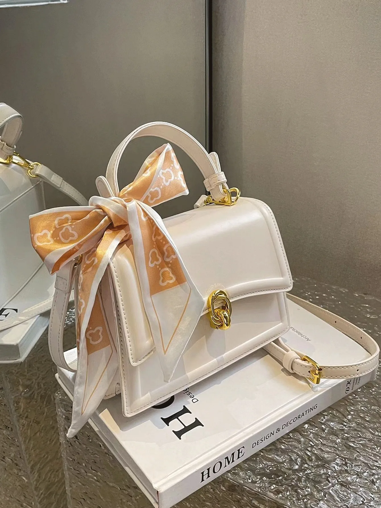 

Bow Decor Lightweight Square Bag - Business Casual For Women/Teens Office/Travel/Valentines