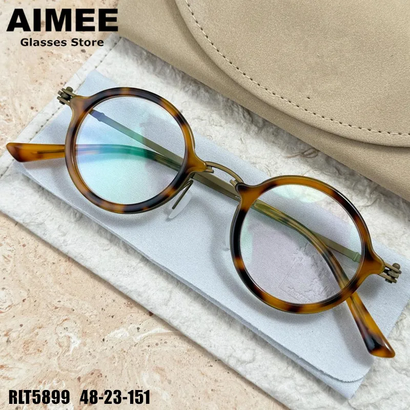 

Vintage Round Glasses Frame Men's Titanium Acetate Eyeglasses Woman Italians Design Ultralight Eyewear RLT5899 Spectacles Frames